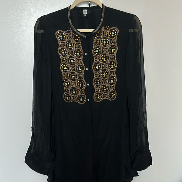 Saks Fifth Avenue Silk Embellished Black Blouse - Picture 1 of 8
